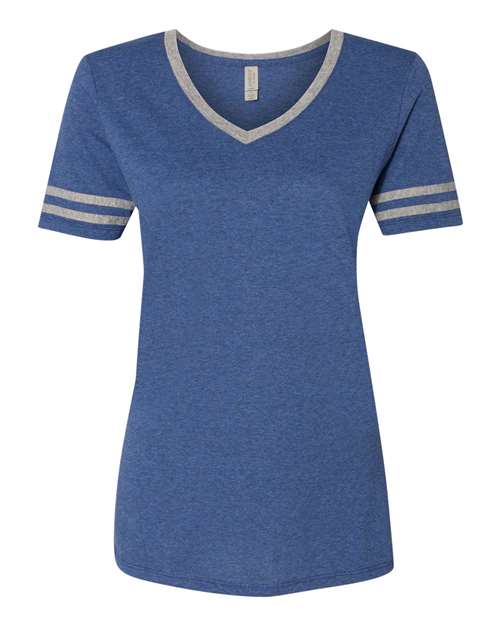 Jerzees 602WVR Ladies' TRI-BLEND Varsity V-Neck T-Shirt #color_TRU BLU HTH/ OXF