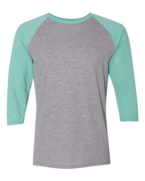 Jerzees 601RR Adult TRI-BLEND Baseball Raglan #color_OXFORD/ MINT HTH