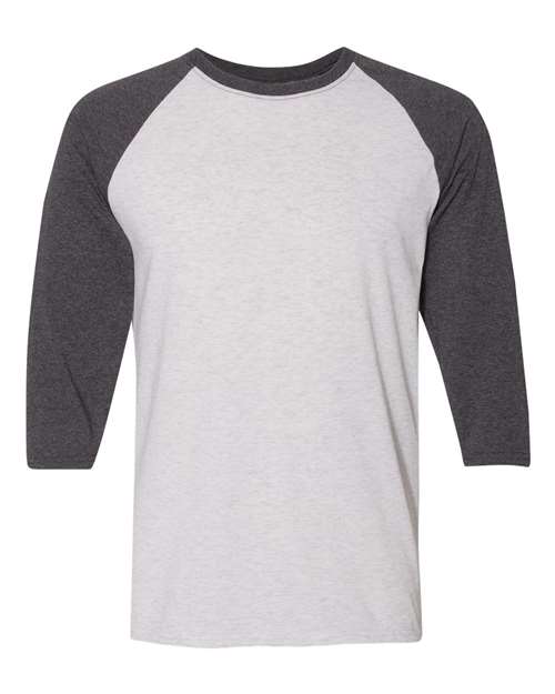 Jerzees 601RR Adult TRI-BLEND Baseball Raglan #color_WHT HTH/ BLK HTH