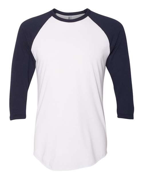 American Apparel BB453W Unisex Poly-Cotton 3/4-Sleeve Raglan T-Shirt #color_WHITE/ NAVY