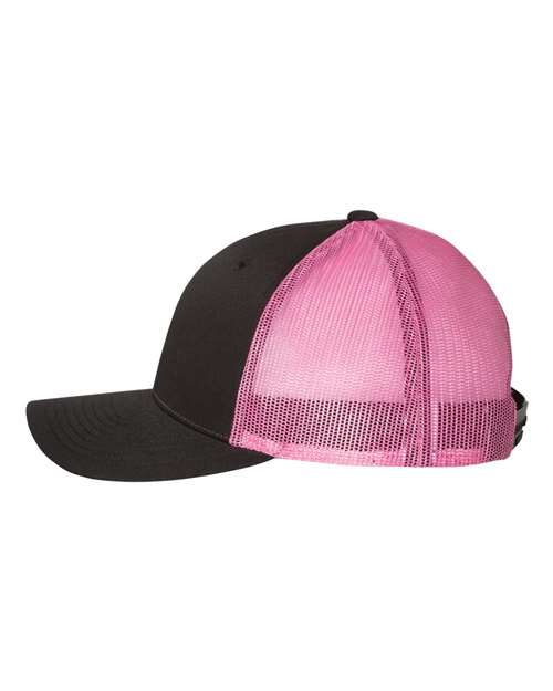 Richardson 115 Low Pro Trucker Cap #color_Black/ Neon Pink