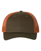 Richardson 115 Low Pro Trucker Cap #color_Dark Loden/ Jaffa Orange