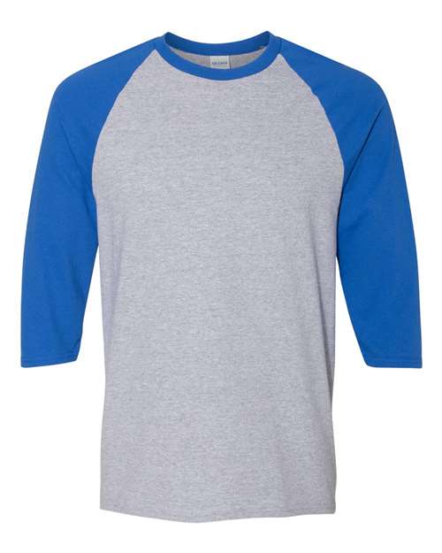 Gildan G570 Adult Heavy Cotton 3/4-Raglan Sleeve T-Shirt #color_SPORT GRY/ ROYAL