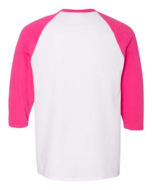 Gildan G570 Adult Heavy Cotton 3/4-Raglan Sleeve T-Shirt #color_WHITE/ HELICONIA