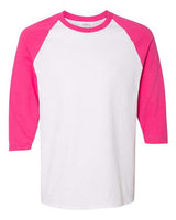Gildan G570 Adult Heavy Cotton 3/4-Raglan Sleeve T-Shirt #color_WHITE/ HELICONIA
