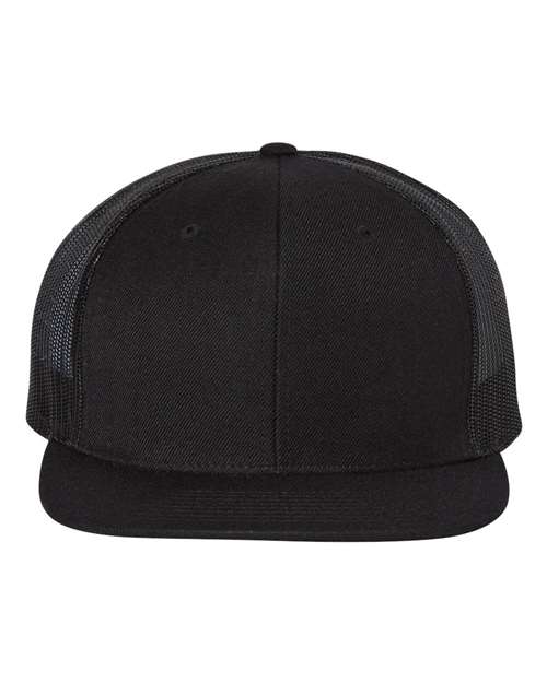 Richardson 511 Wool Blend Flat Bill Trucker Cap #color_Black/ Black