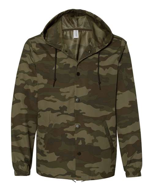 Independent Trading Co. EXP95NB Water-Resistant Hooded Windbreaker #color_Forest Camo