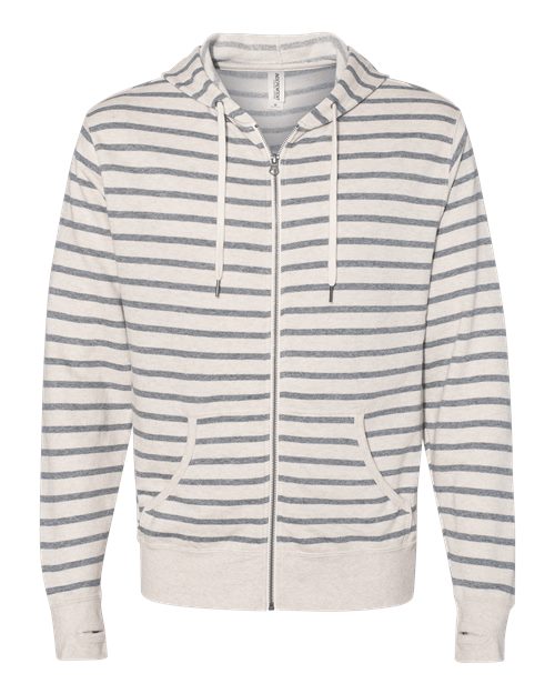 Independent Trading Co. PRM90HTZ Heathered French Terry Full-Zip Hooded Sweatshirt #color_Oatmeal Heather/ Salt & Pepper Stripe