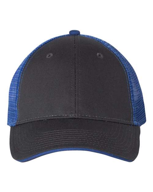 Valucap S102 Sandwich Trucker Cap #color_Charcoal/ Royal