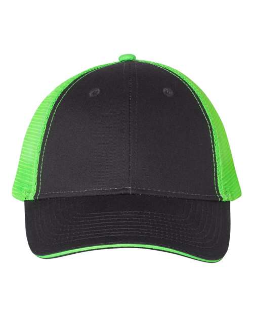Valucap S102 Sandwich Trucker Cap #color_Charcoal/ Neon Green