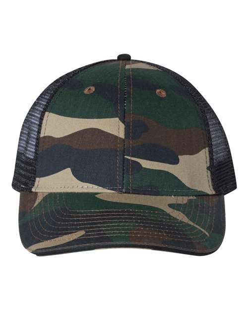 Valucap S102 Sandwich Trucker Cap #color_Green Camo/ Black