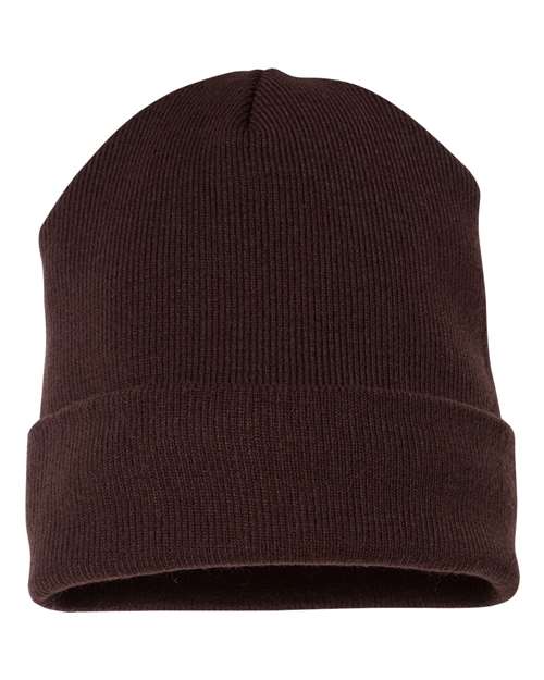 Yupoong 1501 Adult Cuffed Knit Beanie #color_BROWN