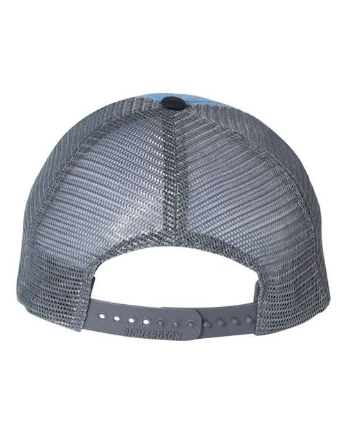 Richardson 111 Garment-Washed Trucker Cap #color_Columbia Blue/ Charcoal/ Navy