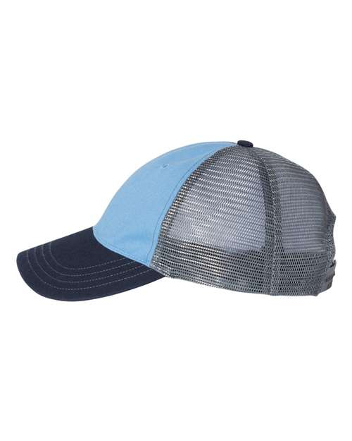 Richardson 111 Garment-Washed Trucker Cap #color_Columbia Blue/ Charcoal/ Navy