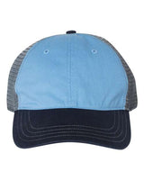Richardson 111 Garment-Washed Trucker Cap #color_Columbia Blue/ Charcoal/ Navy