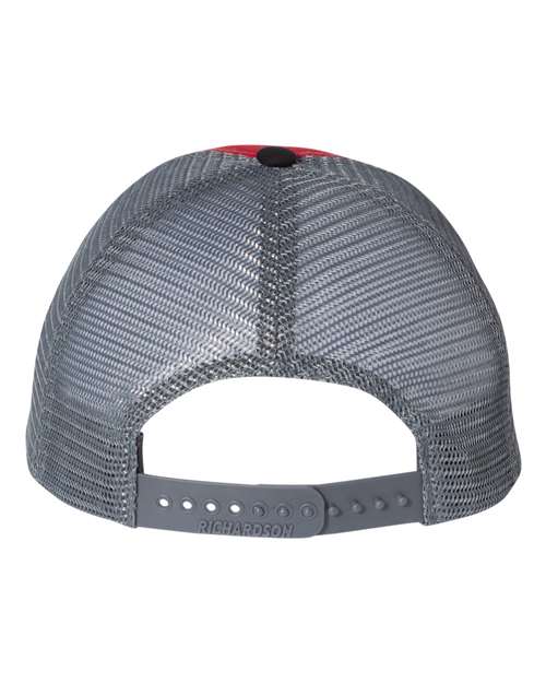 Richardson 111 Garment-Washed Trucker Cap #color_Red/ Charcoal/ Black