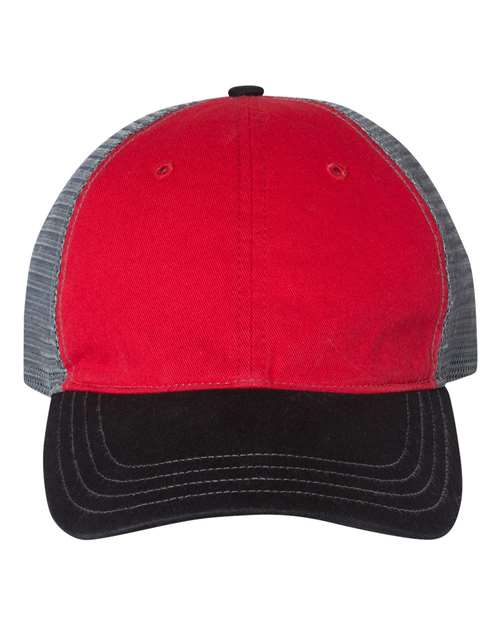 Richardson 111 Garment-Washed Trucker Cap #color_Red/ Charcoal/ Black