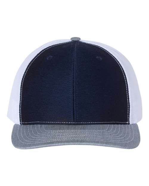 Richardson 112 Snapback Trucker Cap #color_Navy/ White/ Heather Grey
