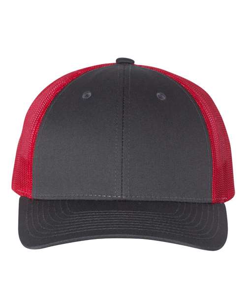 Richardson 115 Low Pro Trucker Cap #color_Charcoal/ Red