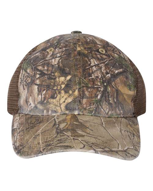 Richardson 111P Garment Washed Printed Trucker Cap #color_Realtree Edge/ Brown
