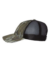 Richardson 111P Garment Washed Printed Trucker Cap #color_Mossy Oak Bottomland/ Black