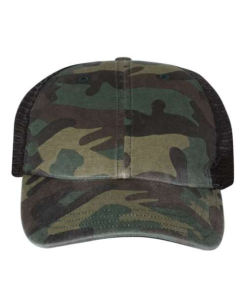 Richardson 111P Garment Washed Printed Trucker Cap #color_Green Camo/ Black