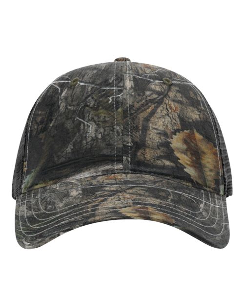 Richardson 111P Garment Washed Printed Trucker Cap #color_Mossy Oak Country DNA/ Black