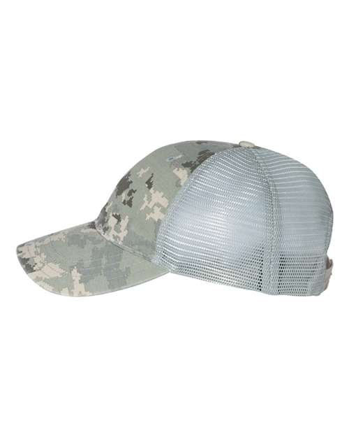Richardson 111P Garment Washed Printed Trucker Cap #color_Military Digital Camo/ Light Green