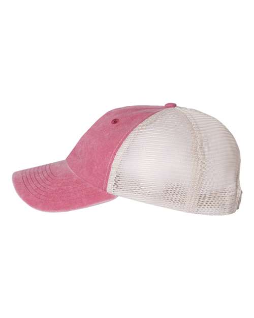 Valucap SP510 Pigment-Dyed Trucker Cap #color_Cardinal/ Stone