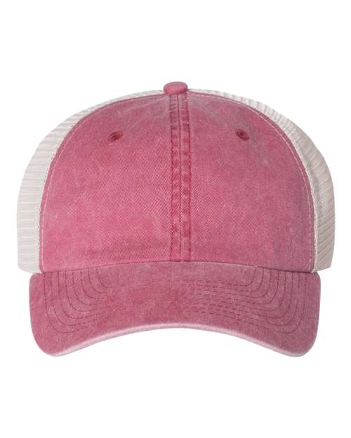 Valucap SP510 Pigment-Dyed Trucker Cap #color_Cardinal/ Stone