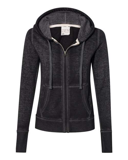 J America JA8913 Ladies' Zen Full-Zip Fleece Hooded Sweatshirt #color_TWISTED BLACK