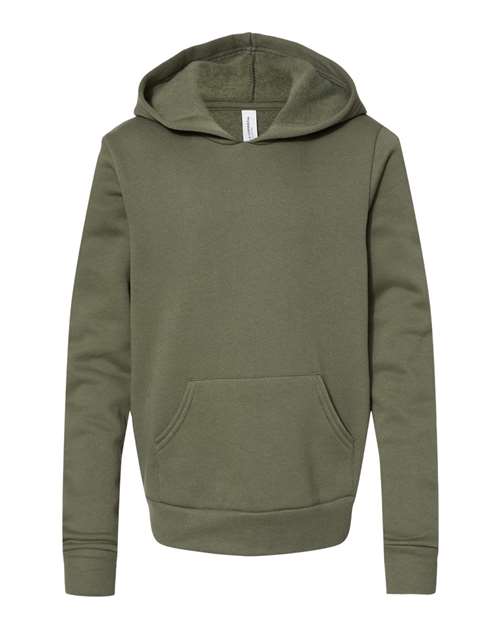 Bella + Canvas 3719Y Youth Sponge Fleece Pullover Hooded Sweatshirt #color_MILITARY GREEN