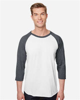 Jerzees 560RR Unisex Premium Blend Ring-Spun 3/4 Sleeve Raglan T-Shirt #color_WHITE/ CHAR HTHR