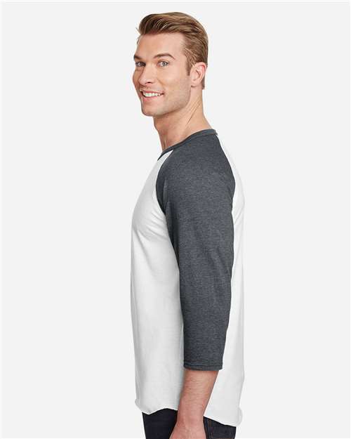Jerzees 560RR Unisex Premium Blend Ring-Spun 3/4 Sleeve Raglan T-Shirt #color_WHITE/ CHAR HTHR