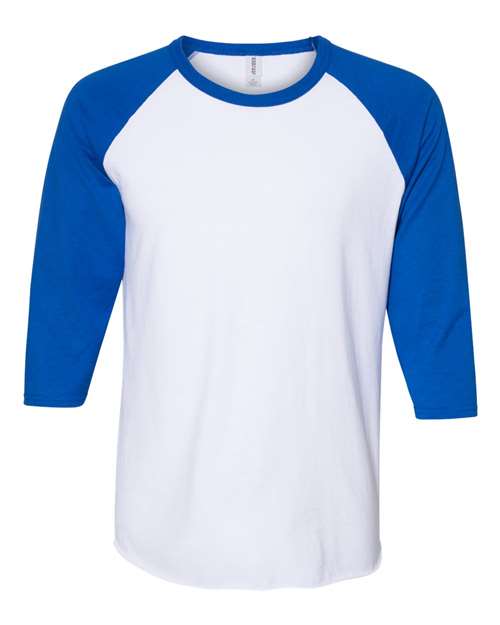 Jerzees 560RR Unisex Premium Blend Ring-Spun 3/4 Sleeve Raglan T-Shirt #color_WHITE/ ROYAL