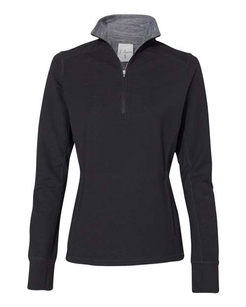 J America JA8433 Ladies' Omega Stretch Quarter-Zip #color_BLACK