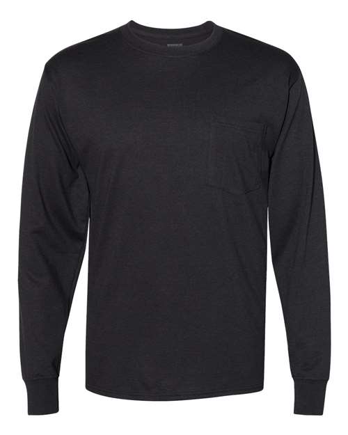 Hanes W120 Adult Workwear Long-Sleeve Pocket T-Shirt #color_BLACK