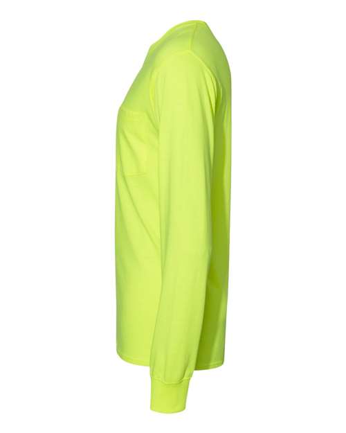 Hanes W120 Adult Workwear Long-Sleeve Pocket T-Shirt #color_SAFETY GREEN