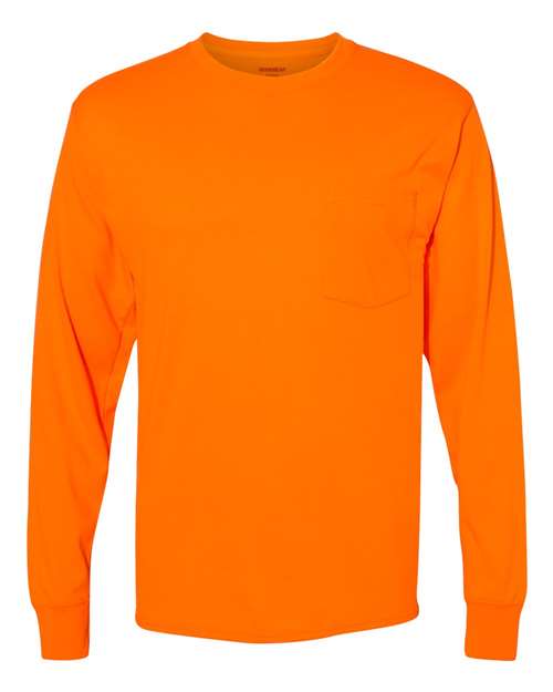 Hanes W120 Adult Workwear Long-Sleeve Pocket T-Shirt #color_SAFETY ORANGE