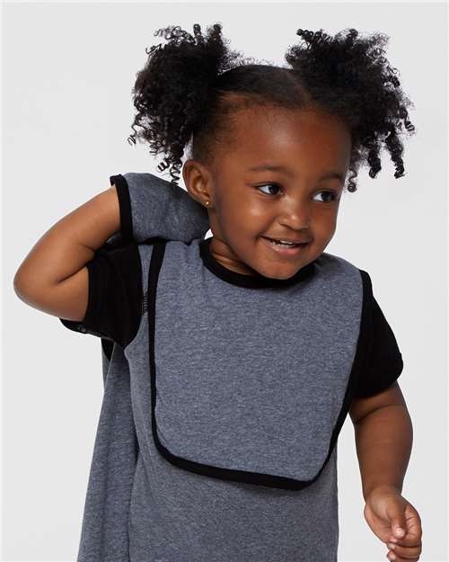 Rabbit Skins RS1004 Infant Contrast Trim Bib #color_GRANITE HTH/ BLK