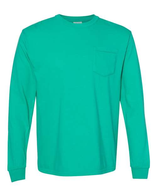 Comfort Colors C4410 Adult Heavyweight RSLong-Sleeve Pocket T-Shirt #color_ISLAND GREEN