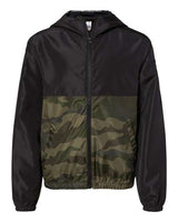 Independent Trading Co. EXP24YWZ Youth Lightweight Windbreaker Full-Zip Jacket #color_Black/ Forest Camo