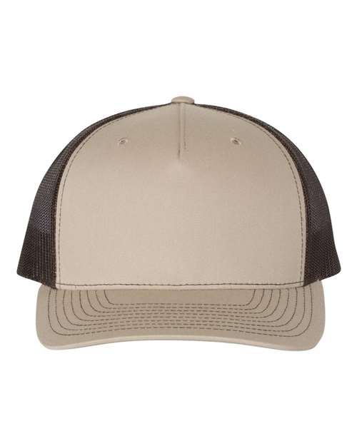 Richardson 112FP Five-Panel Trucker Cap #color_Khaki/ Coffee