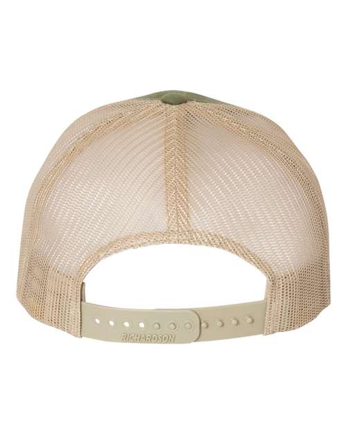 Richardson 112FP Five-Panel Trucker Cap #color_Army Olive Green/ Tan