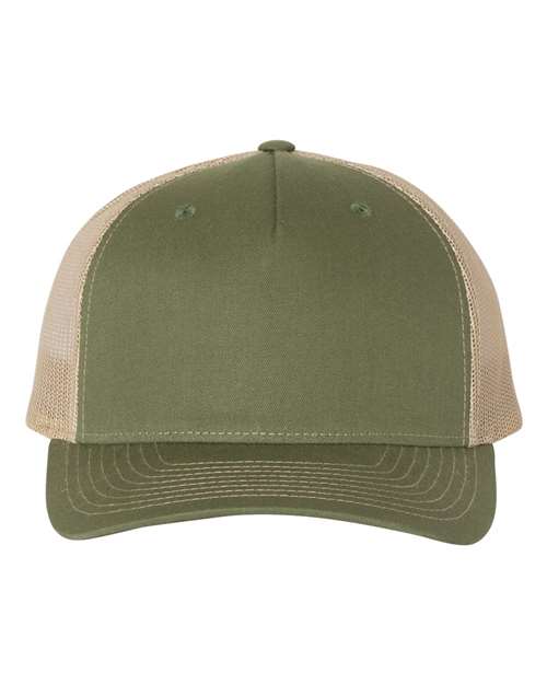 Richardson 112FP Five-Panel Trucker Cap #color_Army Olive Green/ Tan