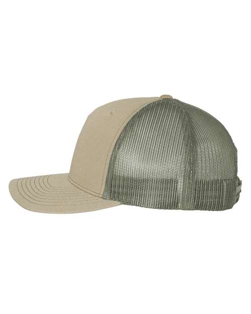 Richardson 112FP Five-Panel Trucker Cap #color_Pale Khaki/ Loden Green