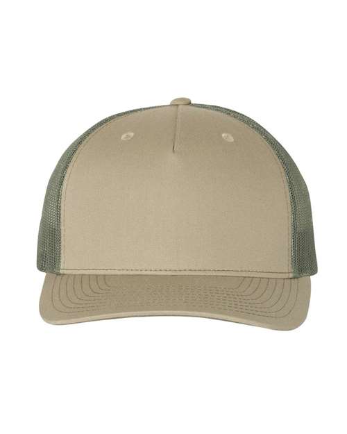 Richardson 112FP Five-Panel Trucker Cap #color_Pale Khaki/ Loden Green