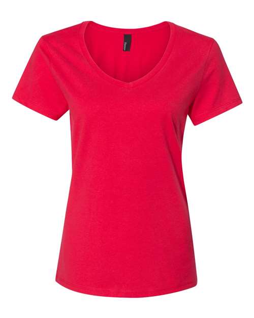 Hanes S04V Ladies' Nano-T V-Neck T-Shirt #color_ATHLETIC RED