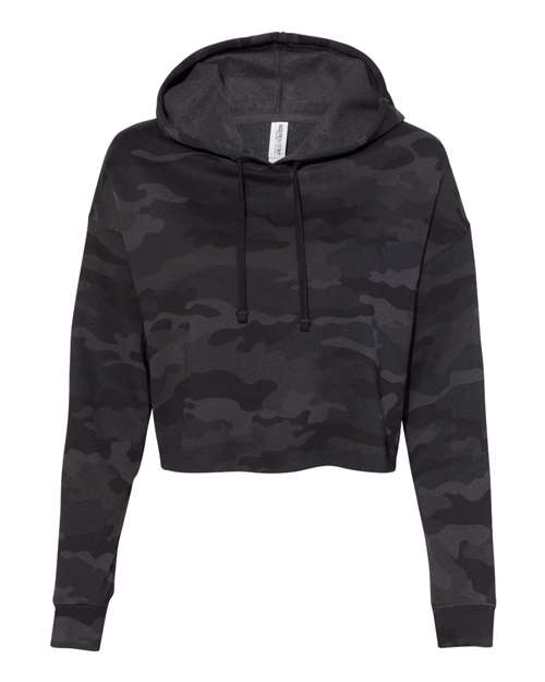 Independent Trading Co. AFX64CRP Women’s Lightweight Crop Hooded Sweatshirt #color_Black Camo