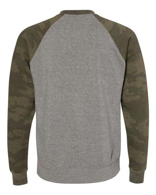Independent Trading Co. PRM30SBC Special Blend Crewneck Raglan Sweatshirt #color_Nickel Heather/ Forest Camo